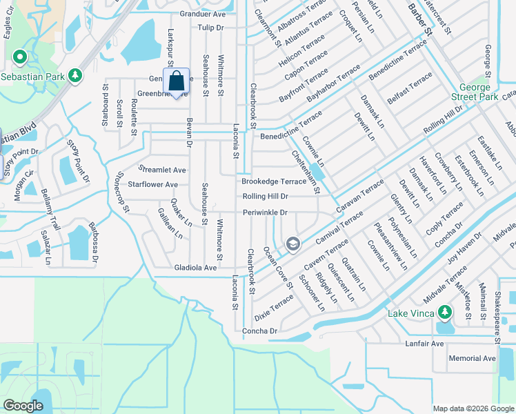 map of restaurants, bars, coffee shops, grocery stores, and more near 749 Periwinkle Drive in Sebastian