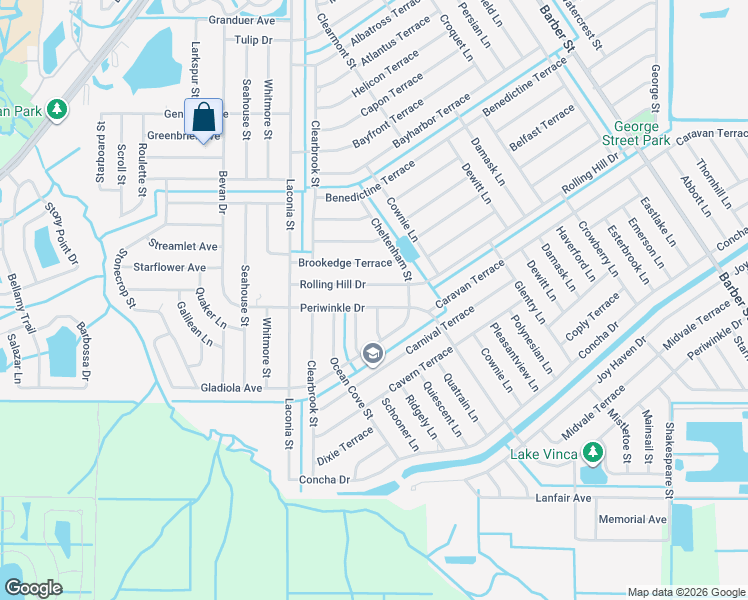 map of restaurants, bars, coffee shops, grocery stores, and more near 729 Periwinkle Drive in Sebastian