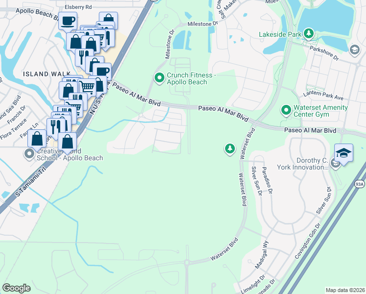 map of restaurants, bars, coffee shops, grocery stores, and more near 6234 Mooring Line Circle in Apollo Beach
