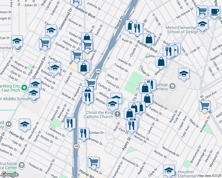 map of restaurants, bars, coffee shops, grocery stores, and more near 1710 Tarlton Street in Corpus Christi