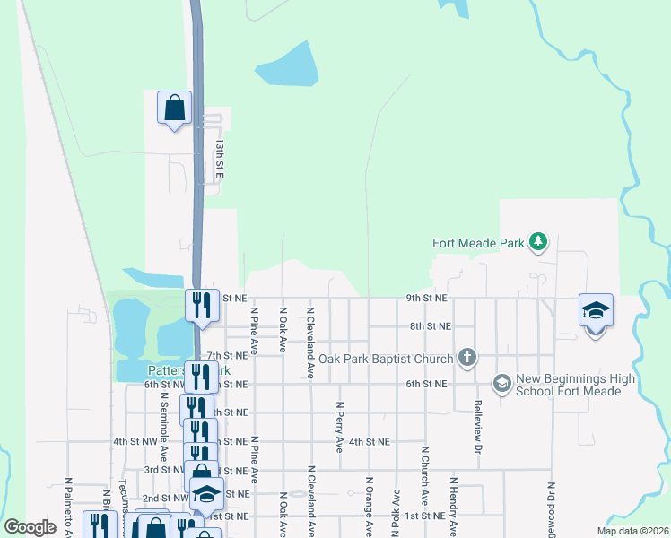 map of restaurants, bars, coffee shops, grocery stores, and more near 423 9th Street Northeast in Fort Meade
