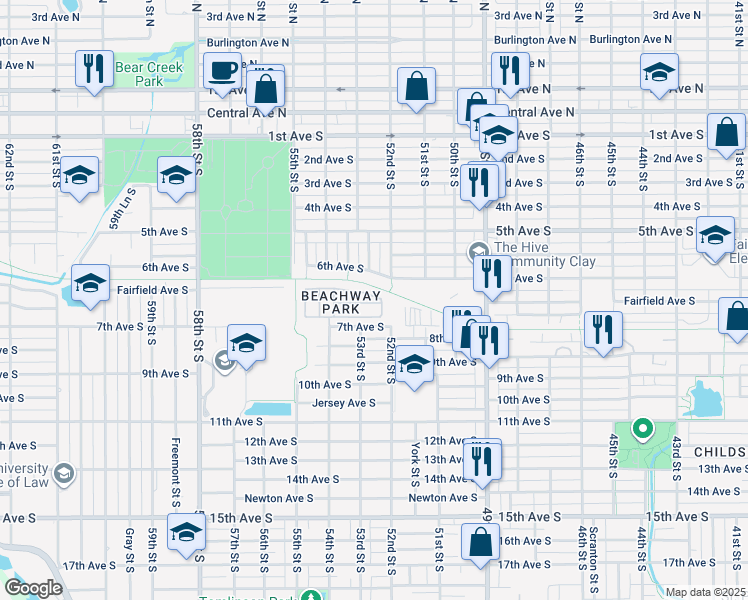 map of restaurants, bars, coffee shops, grocery stores, and more near 670 52nd Way South in Gulfport