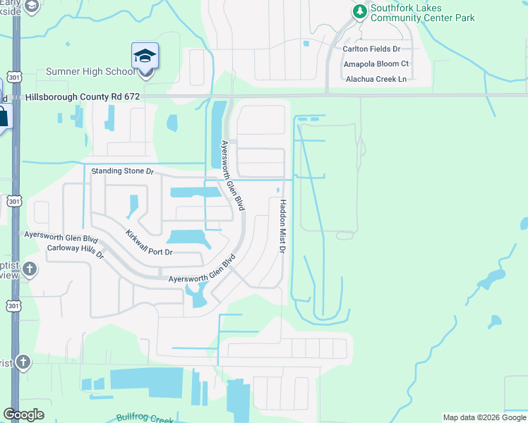 map of restaurants, bars, coffee shops, grocery stores, and more near 14433 Scottburgh Glen Drive in Wimauma