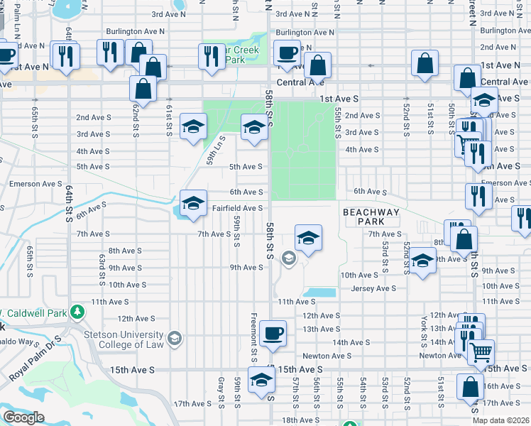 map of restaurants, bars, coffee shops, grocery stores, and more near 648 Folsom Street South in St. Petersburg