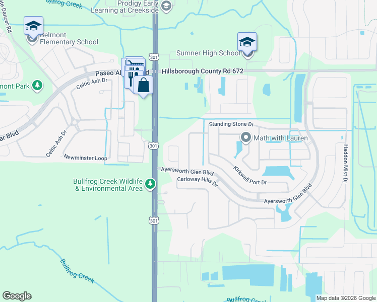 map of restaurants, bars, coffee shops, grocery stores, and more near 14440 Barley Field Drive in Wimauma
