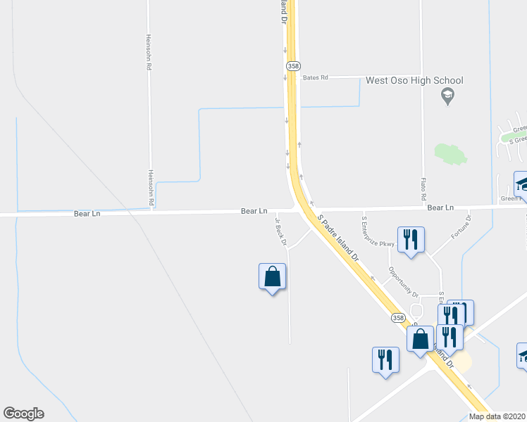 map of restaurants, bars, coffee shops, grocery stores, and more near 5600 Bear Lane in Corpus Christi