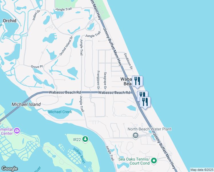 map of restaurants, bars, coffee shops, grocery stores, and more near 9316 Frangipani Drive in Vero Beach