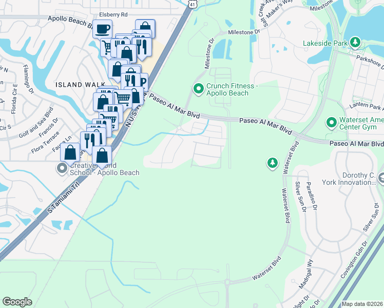 map of restaurants, bars, coffee shops, grocery stores, and more near 6234 Mooring Line Circle in Apollo Beach
