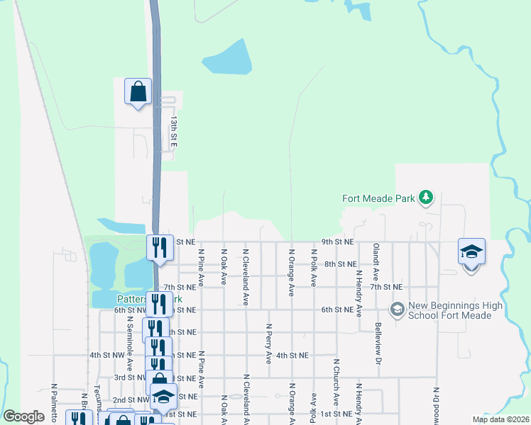 map of restaurants, bars, coffee shops, grocery stores, and more near 423 9th Street Northeast in Fort Meade