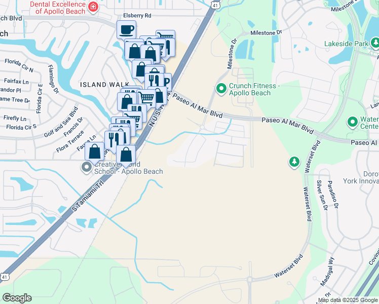 map of restaurants, bars, coffee shops, grocery stores, and more near 6203 Sea Air Drive in Apollo Beach