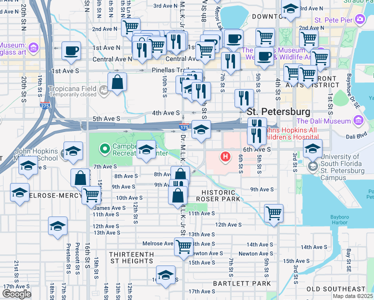 map of restaurants, bars, coffee shops, grocery stores, and more near in St. Petersburg
