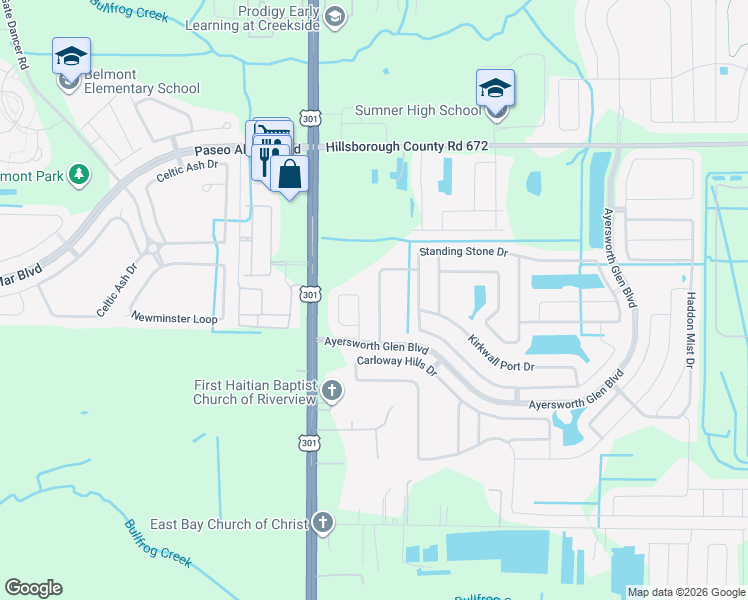 map of restaurants, bars, coffee shops, grocery stores, and more near 14437 Barley Field Drive in Wimauma