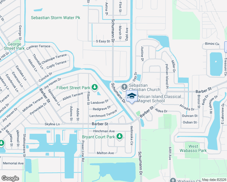 map of restaurants, bars, coffee shops, grocery stores, and more near 1302 Schumann Drive in Sebastian
