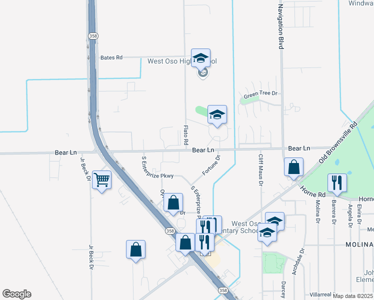 map of restaurants, bars, coffee shops, grocery stores, and more near 563-699 Flato Road in Corpus Christi