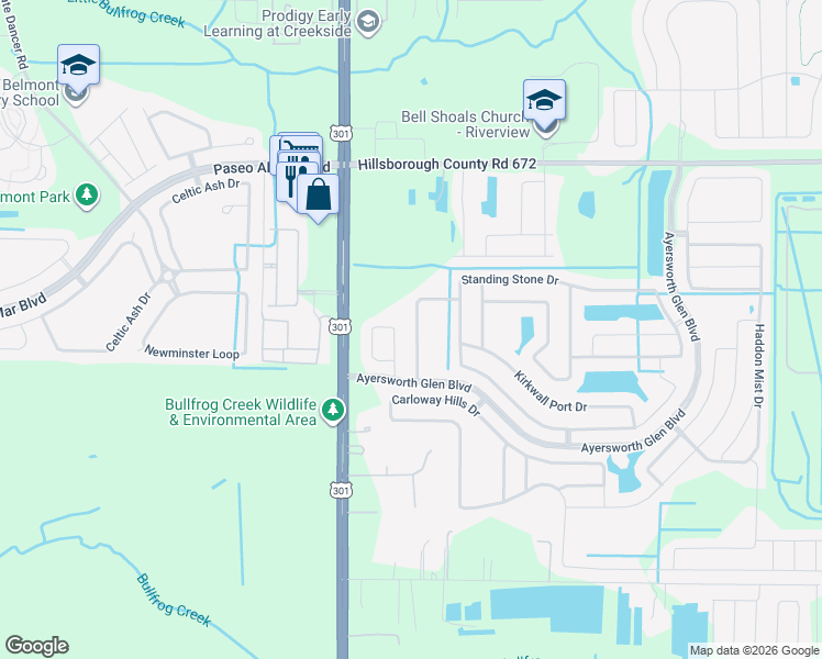 map of restaurants, bars, coffee shops, grocery stores, and more near 14435 Barley Field Drive in Wimauma