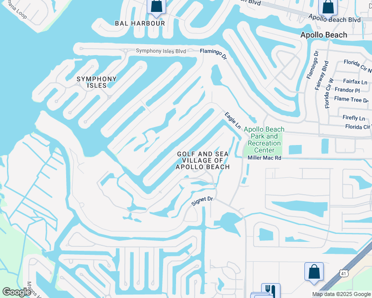 map of restaurants, bars, coffee shops, grocery stores, and more near 822 Golf Island Drive in Apollo Beach