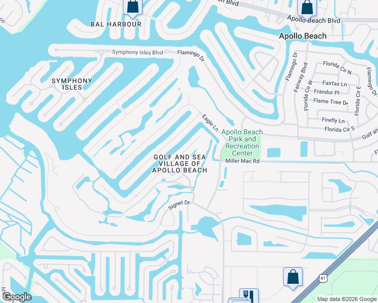 map of restaurants, bars, coffee shops, grocery stores, and more near 715 Bunker View Drive in Apollo Beach