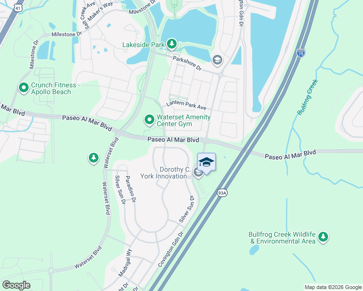 map of restaurants, bars, coffee shops, grocery stores, and more near 5412 Silver Sun Drive in Apollo Beach