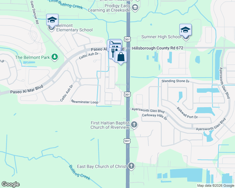 map of restaurants, bars, coffee shops, grocery stores, and more near 14407 U.S. 301 in Wimauma