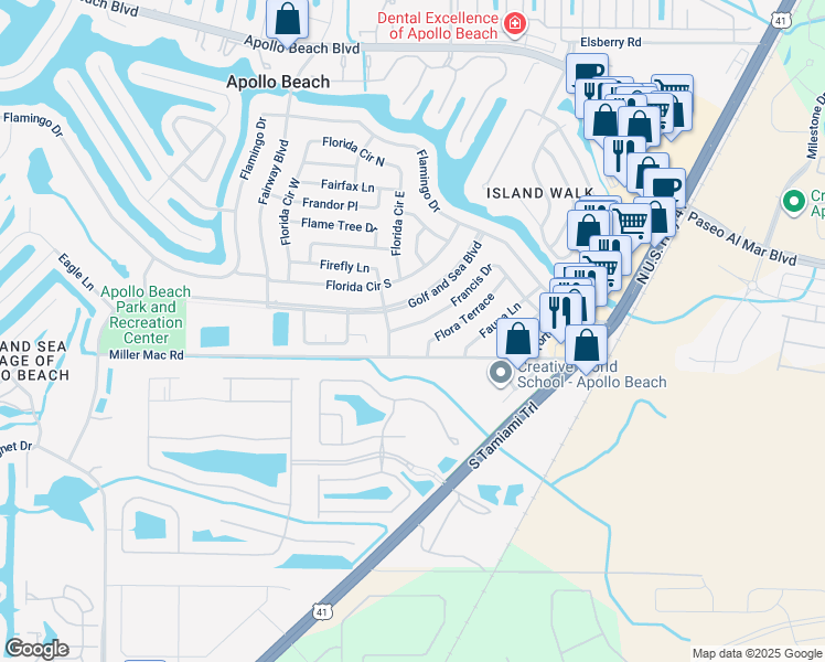 map of restaurants, bars, coffee shops, grocery stores, and more near 6013 Francis Drive in Apollo Beach