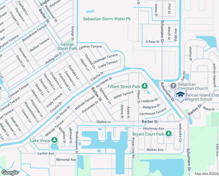 map of restaurants, bars, coffee shops, grocery stores, and more near 161 Midvale Terrace in Sebastian