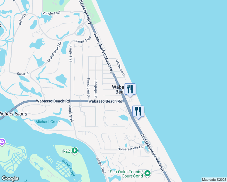 map of restaurants, bars, coffee shops, grocery stores, and more near 1921 West Barefoot Place in Vero Beach