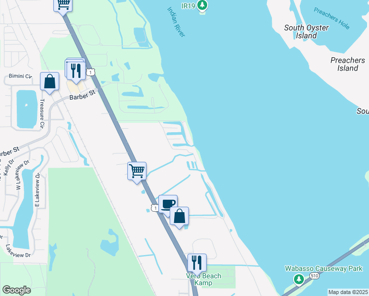 map of restaurants, bars, coffee shops, grocery stores, and more near 5270 93rd Lane in Sebastian
