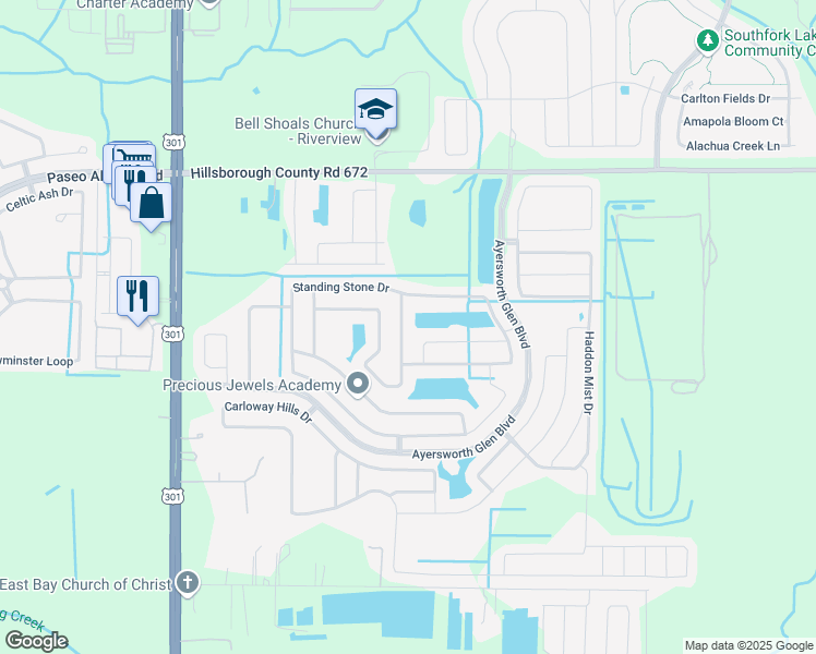 map of restaurants, bars, coffee shops, grocery stores, and more near 14216 Edinburgh Moor Drive in Wimauma