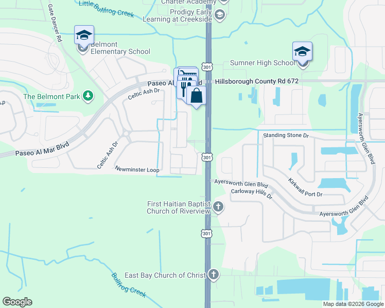 map of restaurants, bars, coffee shops, grocery stores, and more near 14471 Stagedoor Johnny Place in Ruskin