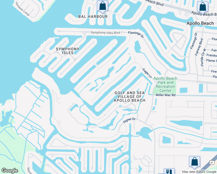 map of restaurants, bars, coffee shops, grocery stores, and more near 830 Eagle Lane in Apollo Beach