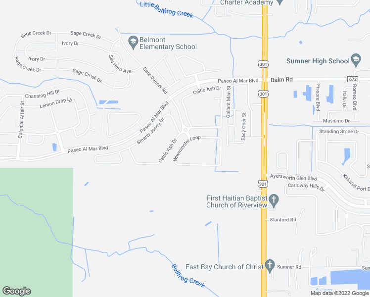 map of restaurants, bars, coffee shops, grocery stores, and more near 10016 Newminster Loop in Ruskin