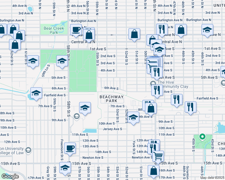 map of restaurants, bars, coffee shops, grocery stores, and more near 5276 6th Avenue South in St. Petersburg