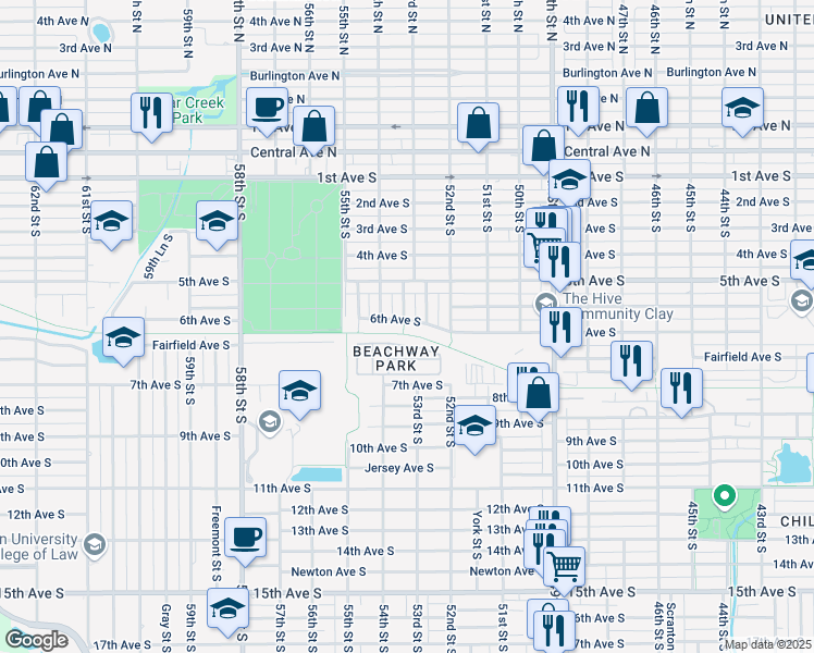 map of restaurants, bars, coffee shops, grocery stores, and more near 5276 6th Avenue South in St. Petersburg