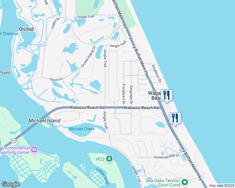 map of restaurants, bars, coffee shops, grocery stores, and more near 9355 East Maiden Court in Vero Beach