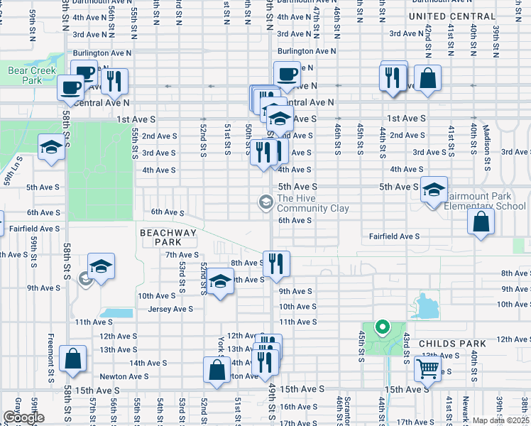 map of restaurants, bars, coffee shops, grocery stores, and more near 558 49th Street South in St. Petersburg