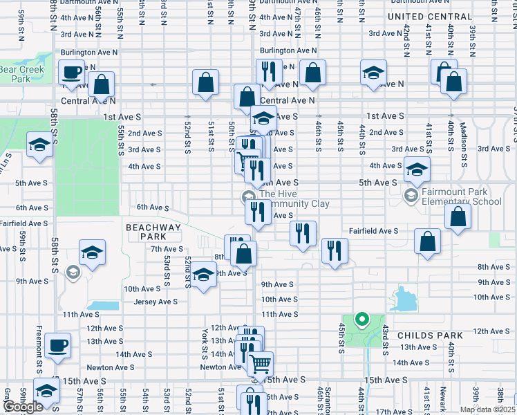 map of restaurants, bars, coffee shops, grocery stores, and more near 558 49th Street South in St. Petersburg