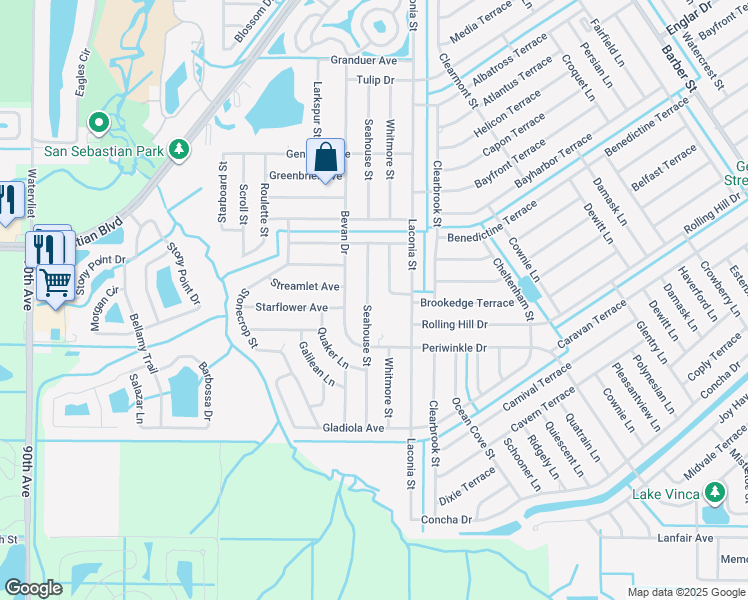 map of restaurants, bars, coffee shops, grocery stores, and more near 1440 Seahouse Street in Sebastian