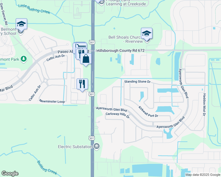 map of restaurants, bars, coffee shops, grocery stores, and more near 14423 Barley Field Drive in Wimauma