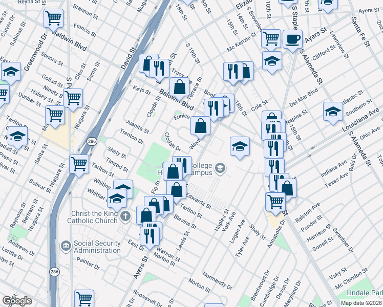 map of restaurants, bars, coffee shops, grocery stores, and more near 2622 Winnie Drive in Corpus Christi