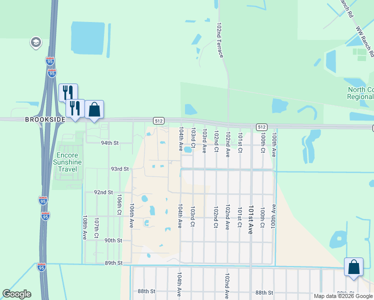map of restaurants, bars, coffee shops, grocery stores, and more near 9390 104th Avenue in Vero Beach