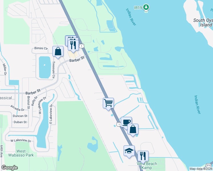 map of restaurants, bars, coffee shops, grocery stores, and more near 9434 U.S. 1 in Sebastian