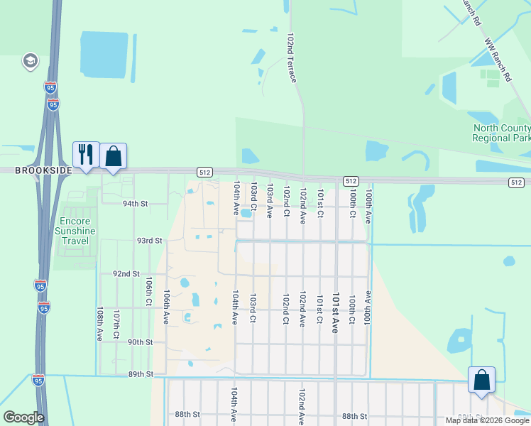 map of restaurants, bars, coffee shops, grocery stores, and more near 9375 103rd Avenue in Vero Beach