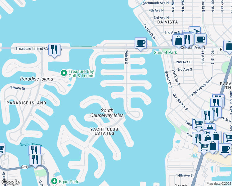 map of restaurants, bars, coffee shops, grocery stores, and more near 7973 4th Avenue South in St. Petersburg
