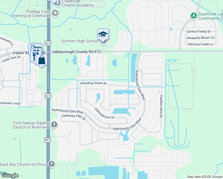 map of restaurants, bars, coffee shops, grocery stores, and more near 14208 Edinburgh Moor Drive in Wimauma
