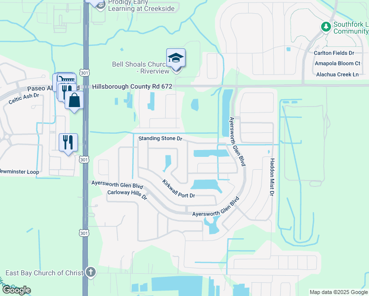 map of restaurants, bars, coffee shops, grocery stores, and more near 14207 Edinburgh Moor Drive in Wimauma