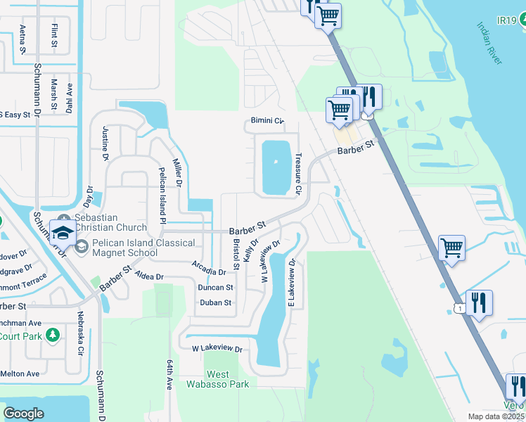 map of restaurants, bars, coffee shops, grocery stores, and more near 2050 Barber Street in Sebastian
