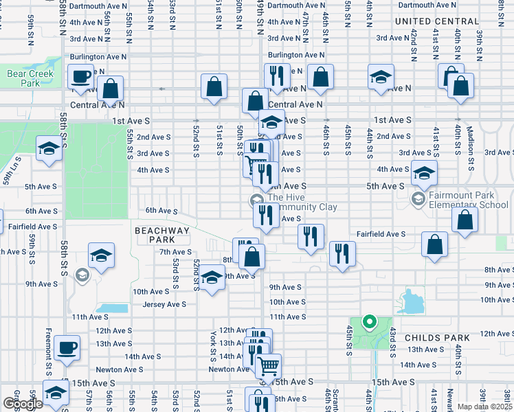 map of restaurants, bars, coffee shops, grocery stores, and more near 558 49th Street South in St. Petersburg