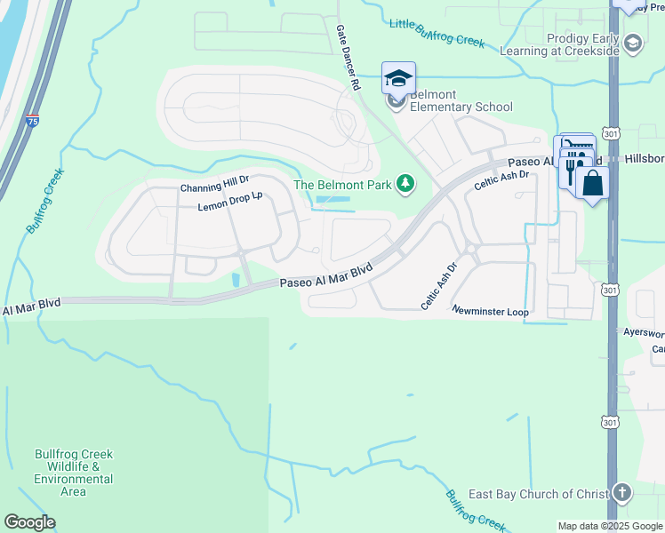 map of restaurants, bars, coffee shops, grocery stores, and more near 9936 Victory Gallop Loop in Ruskin