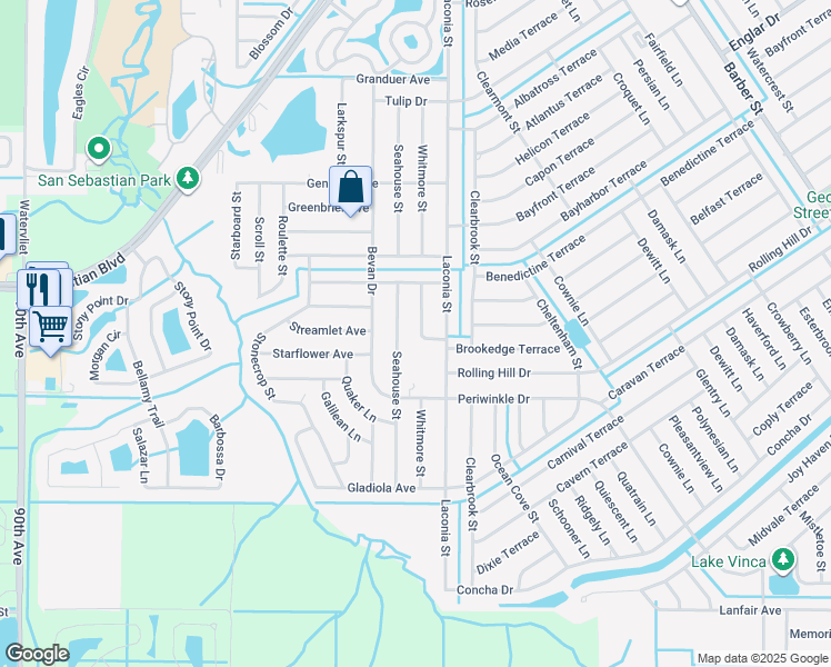 map of restaurants, bars, coffee shops, grocery stores, and more near 1440 Seahouse Street in Sebastian