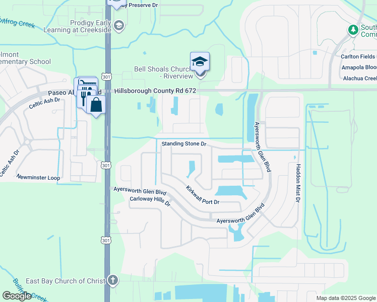 map of restaurants, bars, coffee shops, grocery stores, and more near 14415 Edinburgh Moor Drive in Wimauma